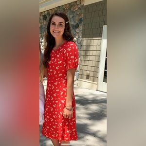 Bohme Red Floral Short-Sleeve knee length dress